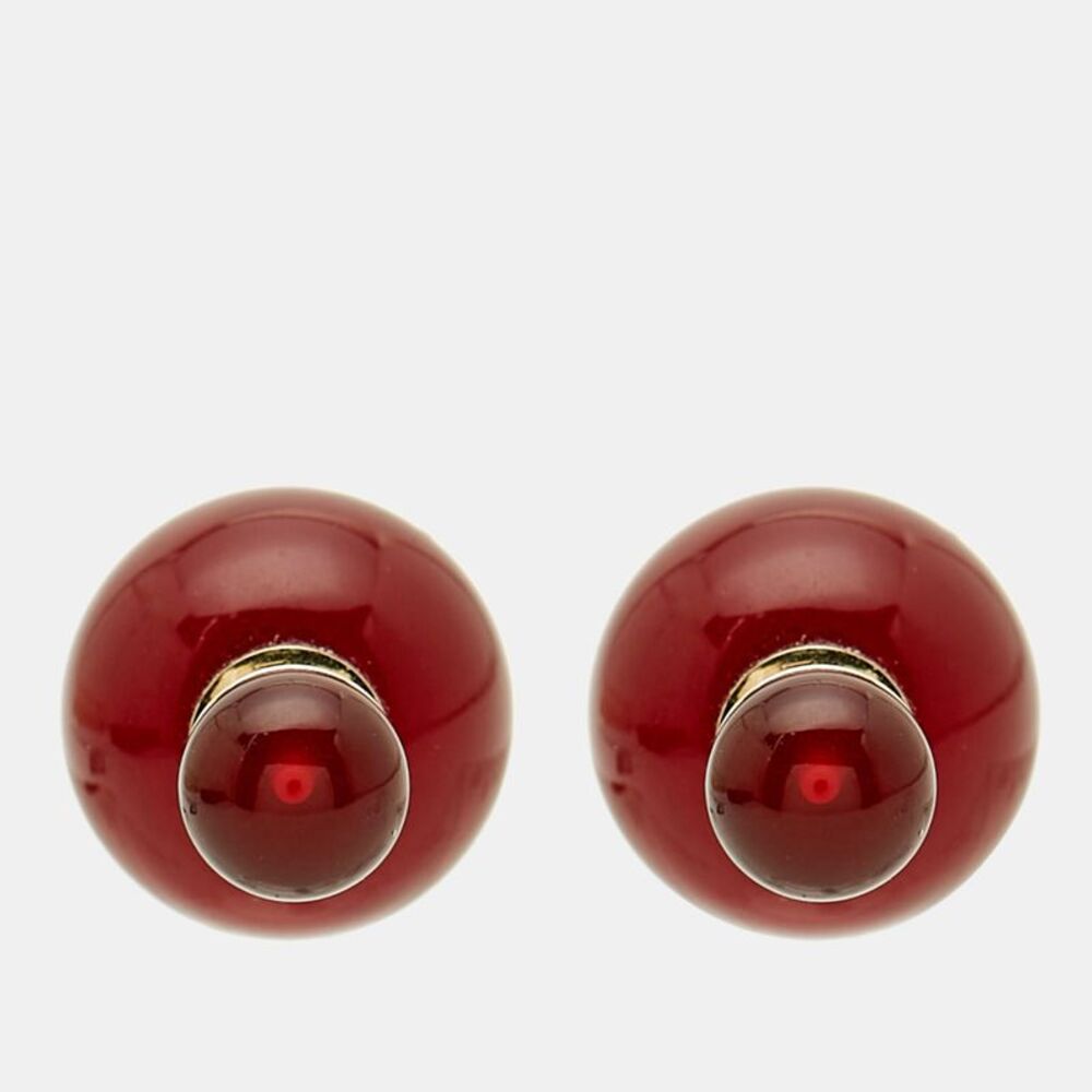 Dior Mise En Dior Tribales Red Resin Gold Tone Stud Earrings